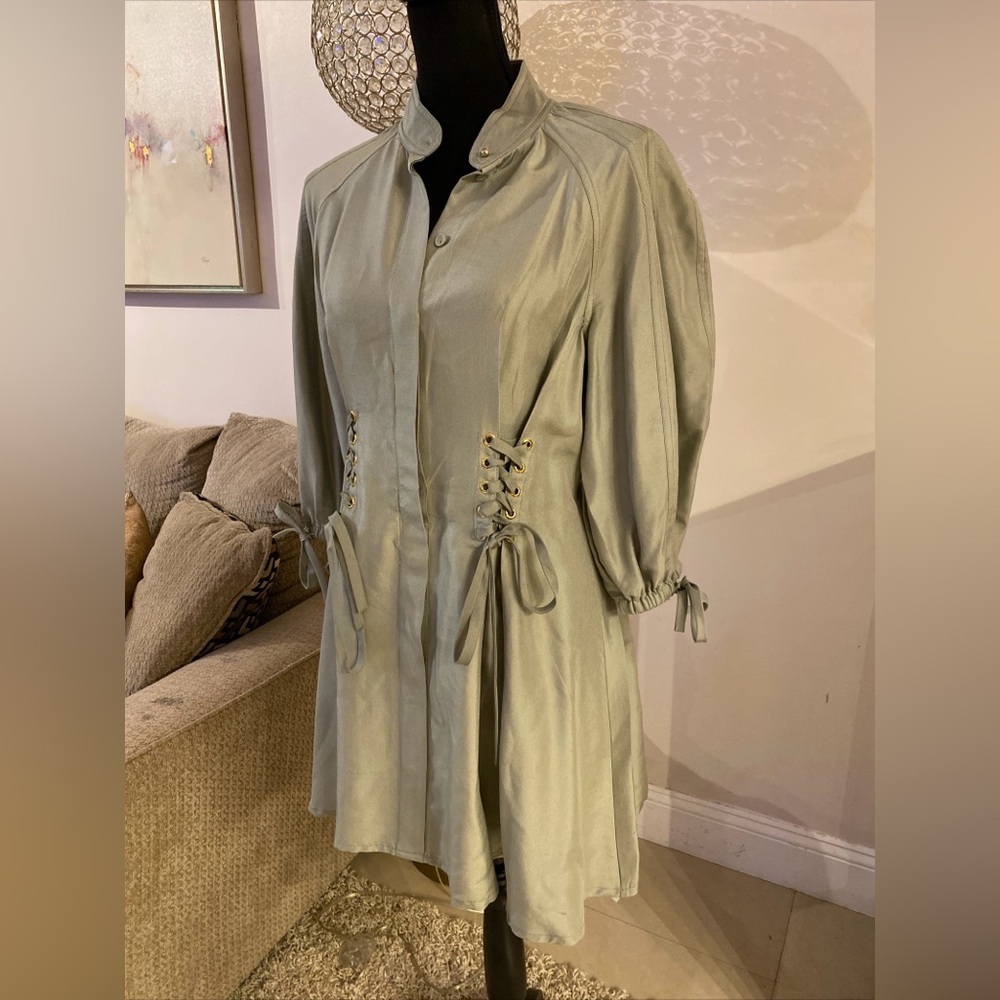 Zimmermann Sage Green Puff Sleeve Lace-Up Waist Dress - Picture 6 of 8